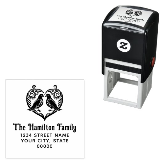 Tortelduifjes in Fancy Hartnaam Retour Ret Adres Zelfinktende Stempel (In situ)