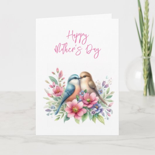 Tortelduifjes in het voorjaar Happy Moederdag Kaar Bedankkaart (Voorkant)