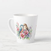 Tortelduifjes in lentebloemen latte mok (Linkerhoek)