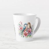 Tortelduifjes in lentebloemen latte mok (Rechterhoek)