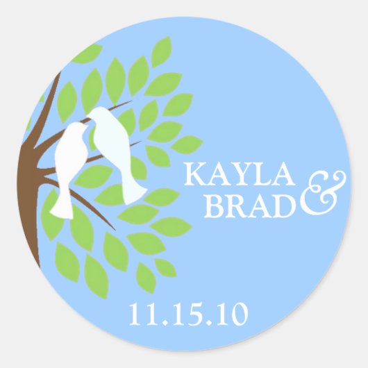Tortelduifjes in Tree Light Blue Ronde Sticker (Voorkant)