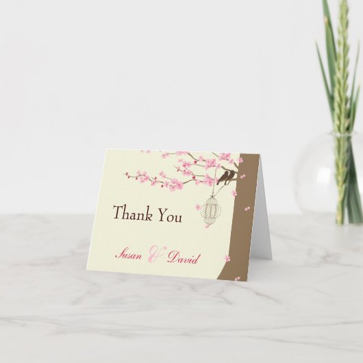 Tortelduifjes  kooi kersenbloesem dank u bedankkaart (Voorkant)