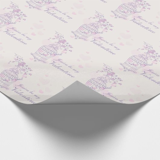 Tortelduifjes kooi paarse roze genaamd valentijn w cadeaupapier (Hoek)