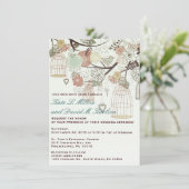 Tortelduifjes kooien bloemen bomen bruiloft uitnod kaart (Staand voorkant)