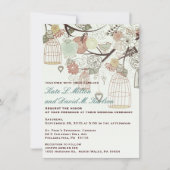 Tortelduifjes kooien bloemen bomen bruiloft uitnod kaart (Voorkant)