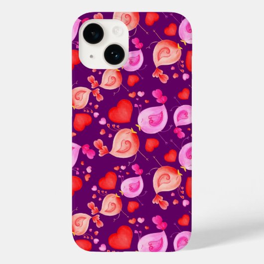 Tortelduifjes kunst hark roze paars rood Case-Mate iPhone case (Achterkant)
