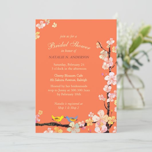 Tortelduifjes Lente Bloemen Sinaasappel Vrijgezell Kaart (Staand voorkant)