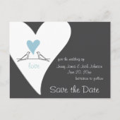 Tortelduifjes lichte blauwe hartbruiloft sparen de aankondigingskaart (Voorkant)