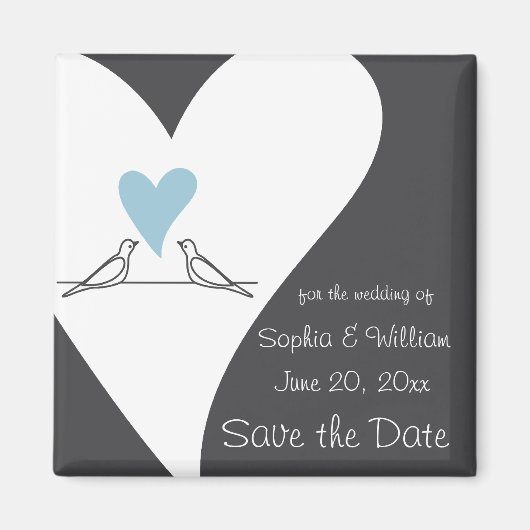 Tortelduifjes lichte blauwe hartbruiloft sparen de magneet (Voorkant)