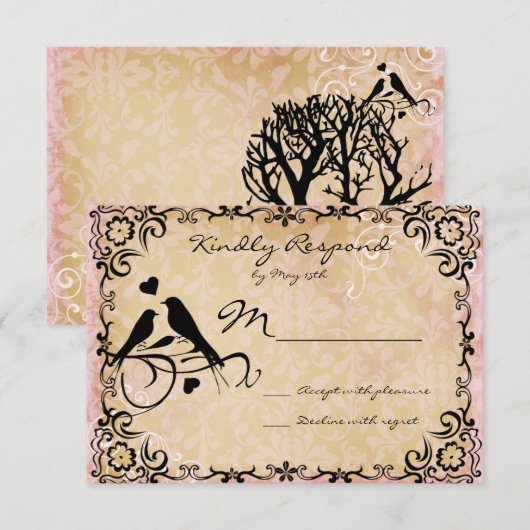 Tortelduifjes Lijst Bindende RSVP-kaarten schuive RSVP Kaartje (Voorkant / Achterkant)