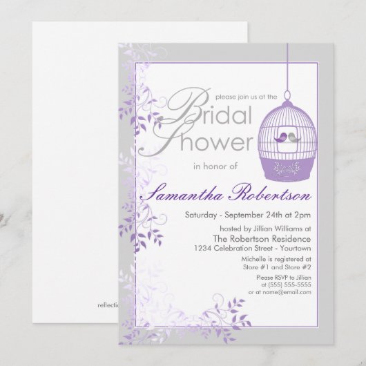 Tortelduifjes Lila Bridal Shower-uitnodigingen Kaart (Voorkant / Achterkant)