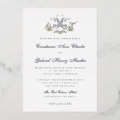 Tortelduifjes "M" Monogram Folie Huwelijksuitnodig Folie Uitnodiging (Voorkant)