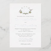 Tortelduifjes "M" Monogram Folie Huwelijksuitnodig Uitnodiging (Voorkant)