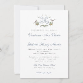 Tortelduifjes "M" Monogram Huwelijksuitnodiging Kaart