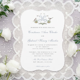 Tortelduifjes "M" Monogram Huwelijksuitnodiging Kaart