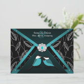 Tortelduifjes met een zwarte en poolblauwe bruilof kaart (Staand voorkant)