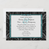 Tortelduifjes met een zwarte en poolblauwe bruilof kaart (Achterkant)