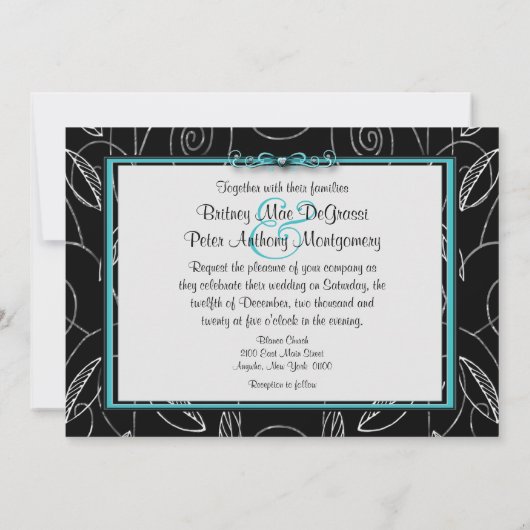 Tortelduifjes met een zwarte en poolblauwe bruilof kaart (Achterkant)