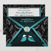 Tortelduifjes met een zwarte en poolblauwe bruilof kaart (Voorkant / Achterkant)