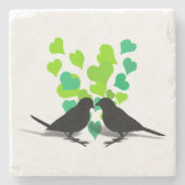 Tortelduifjes met groene harten stenen onderzetter (Voorkant)