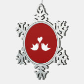 Tortelduifjes met Heart Weddenschap Tin Sneeuwvlok Ornament (Rechts)