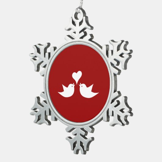 Tortelduifjes met Heart Weddenschap Tin Sneeuwvlok Ornament (Rechts)