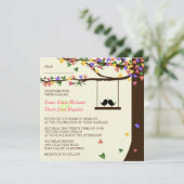 Tortelduifjes met kleurrijke harten kaart (Staand voorkant)