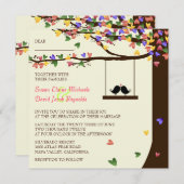 Tortelduifjes met kleurrijke harten kaart (Voorkant / Achterkant)