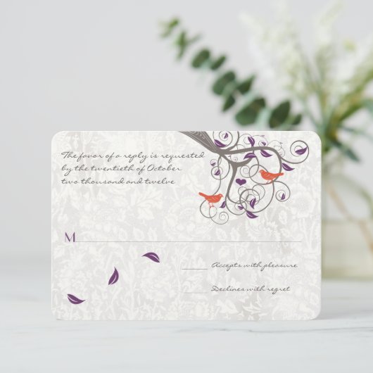 Tortelduifjes met Paarse en koraalbomen RSVP (Staand voorkant)