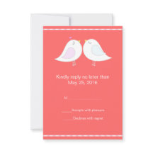 Tortelduifjes met rode achtergrond RSVP-kaart