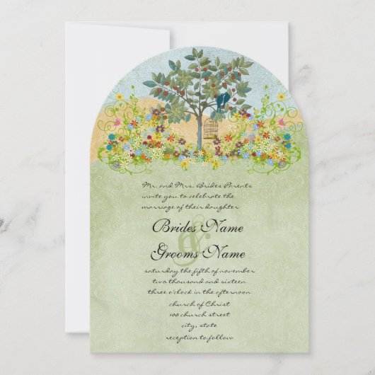 Tortelduifjes met rondzwevende bloem - uitnodiging (Voorkant)