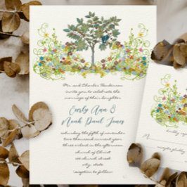 Tortelduifjes met rondzwevende bloem - uitnodiging