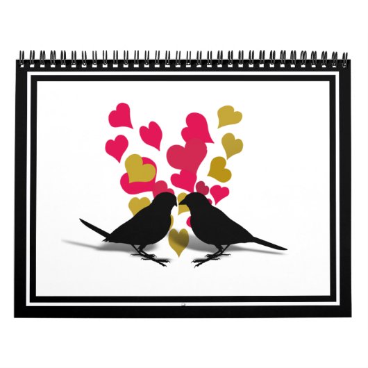 Tortelduifjes met rood en gouden harten kalender (Hoes)