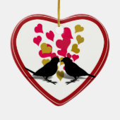 Tortelduifjes met rood en gouden harten keramisch ornament (Achterkant)