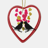 Tortelduifjes met rood en gouden harten keramisch ornament (Links)