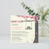 Tortelduifjes met roze grijze eik kaart (Staand voorkant)