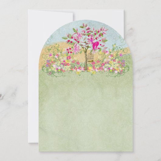 Tortelduifjes met roze roze groene bloem - bruilof kaart (Achterkant)