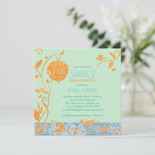 Tortelduifjes Mint Green Surprise Vrijgezellenfees Kaart (Staand voorkant)