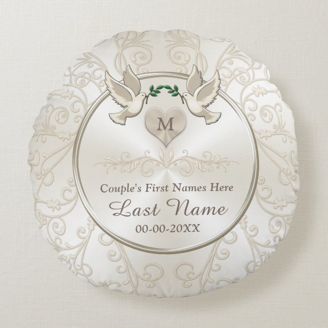 Tortelduifjes Monogram Aangepaste Kussens voor bru (Voorkant)