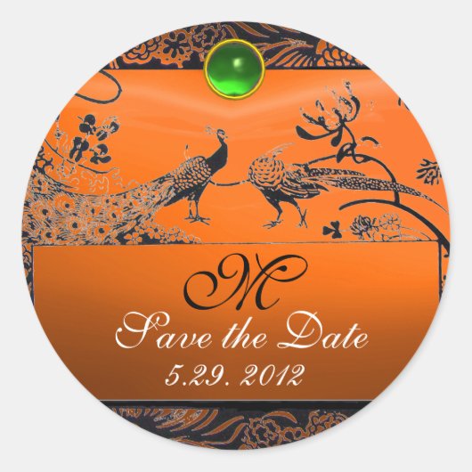 Tortelduifjes MONOGRAM zwart groen sinaasappel Ronde Sticker (Voorkant)