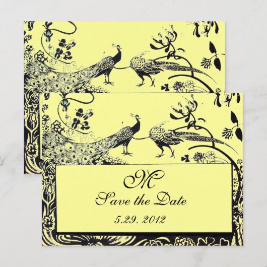 Tortelduifjes MONOGRAM zwart-wit geel Briefkaart (Voorkant / Achterkant)