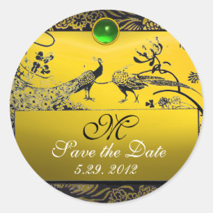 Tortelduifjes MONOGRAM zwart wit geel Ronde Sticker