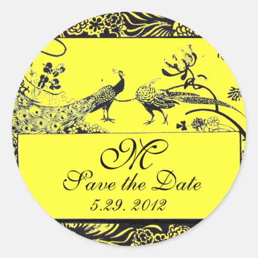 Tortelduifjes MONOGRAM zwart-wit geel Ronde Sticker (Voorkant)