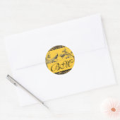 Tortelduifjes MONOGRAM zwart-wit geel Ronde Sticker (Envelop)