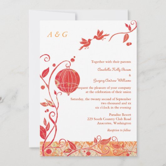 Tortelduifjes Monogrammed Wedding Kaart (Voorkant)