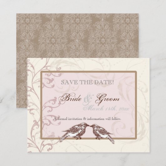 Tortelduifjes 'n kant - Roos Opslaan de Kaart Datu (Voorkant / Achterkant)