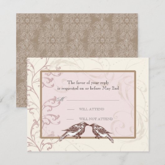 Tortelduifjes 'n kant - Roos-reiskaart RSVP Kaartje (Voorkant / Achterkant)