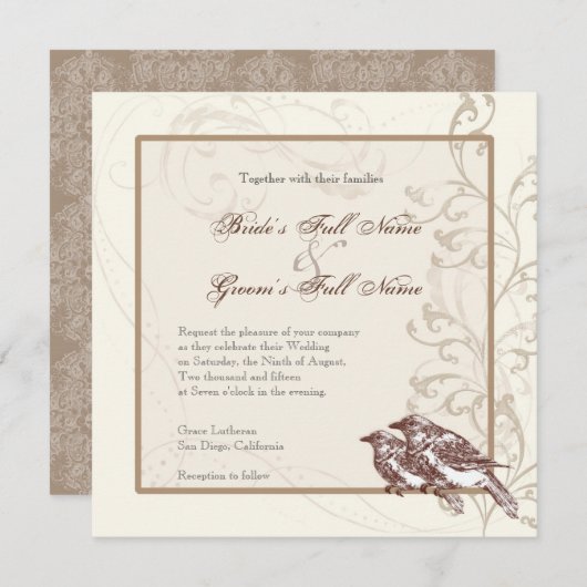 Tortelduifjes 'n Lace - bruiloft uitnodiging (Voorkant / Achterkant)