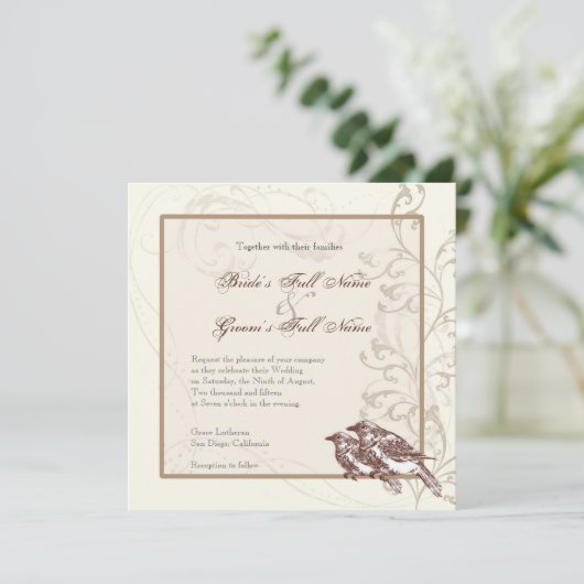 Tortelduifjes 'n Lace - bruiloft uitnodiging (Staand voorkant)