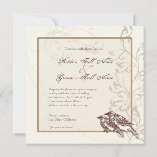 Tortelduifjes 'n Lace - bruiloft uitnodiging (Voorkant)